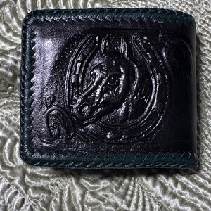 Black Leather Wallet with Embossed Horse Design